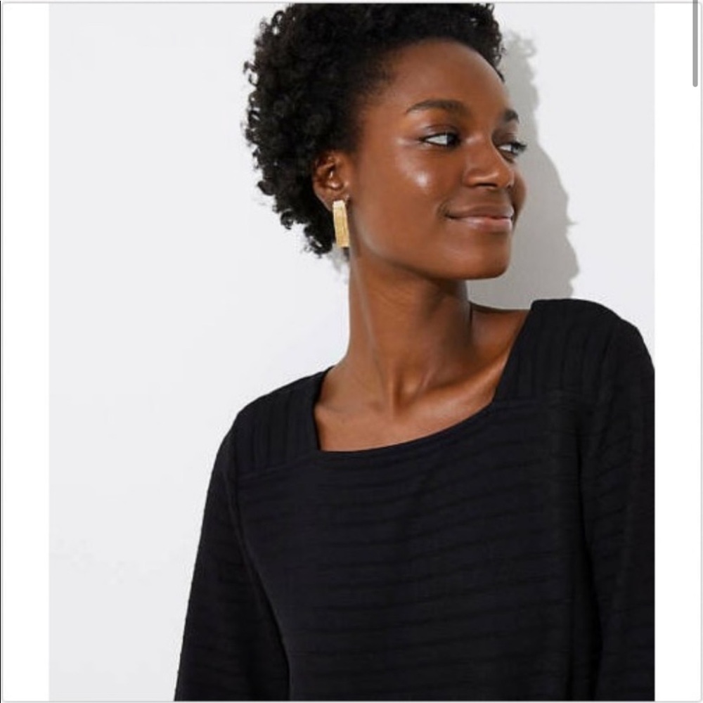 Loft Square Neck Long Blouson Sleeve Textured Top